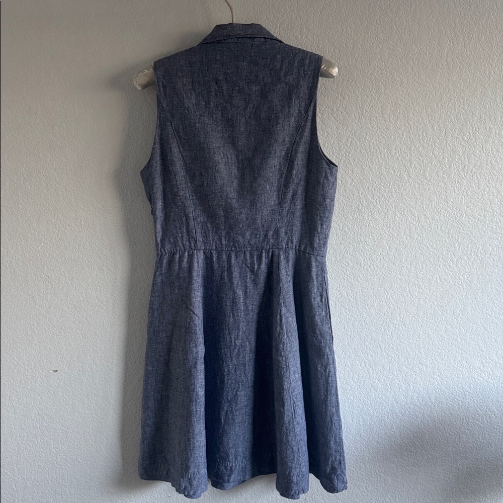ADRIENNE VITTADINI DRESS 100% LINEN BLUE CHAMBRAY SLEEVELESS COLLAR SZ 6 - Picture 3 of 12